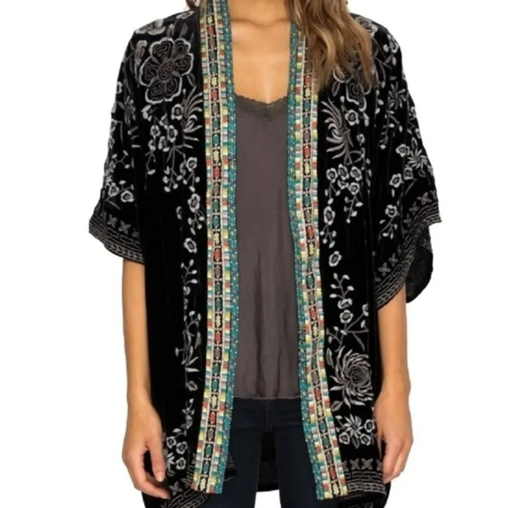 Johnny Was Okinawa Black Velvet Embroidered Kimono/Jacket NWT (short version) - Picture 2 of 13